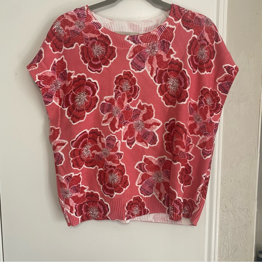 Loft Women's Short Sleeve Wedge Sweater Tee Floral Size M Cotton Feminine Office